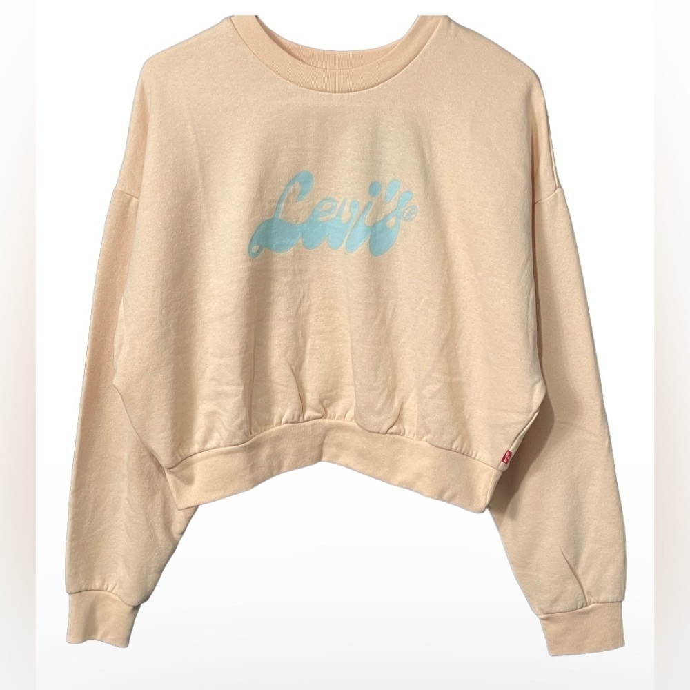 Levi's Tops | Women's Levi's Cropped Graphic Logo Sweatshirt color:peach size M - Picture 2 of 10